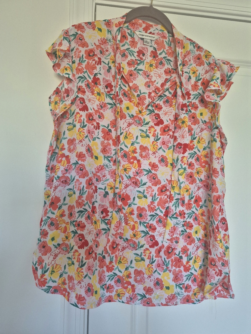 Floral Ruffle Sleeve Summer top- Pink Yellow Green